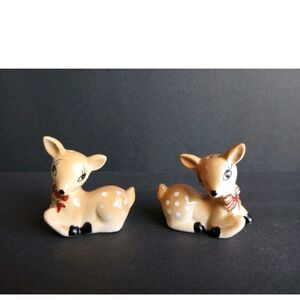 Salt And Pepper Shaker Baby Deer Fawn Shelf Sitter Home Decor Christmas Scarf